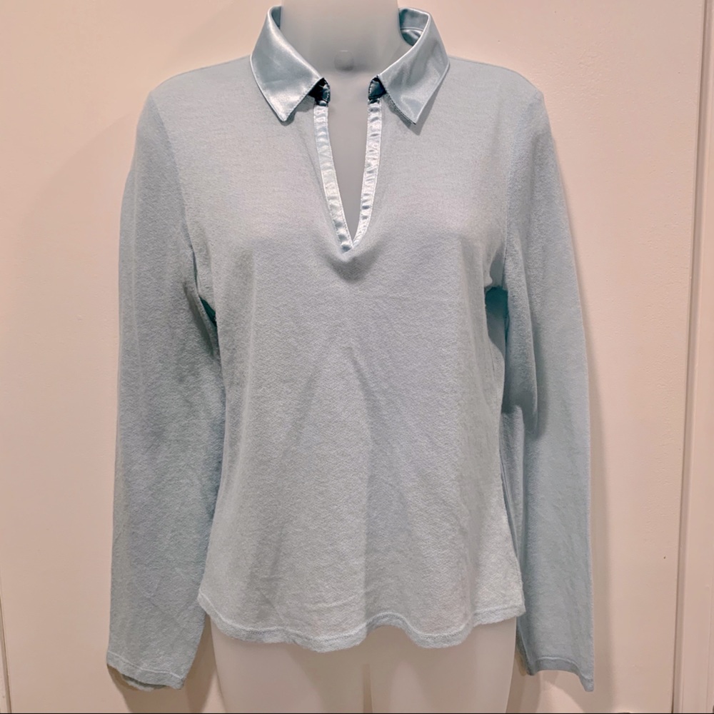 Express Light Blue Collard Sheer Top, Medium